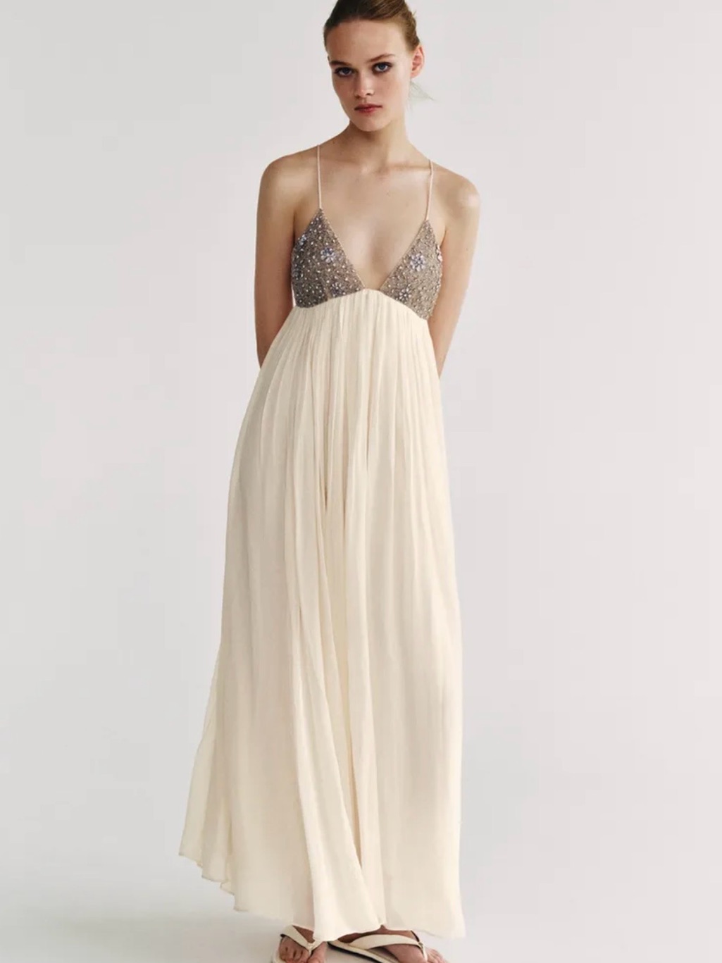 Zara Cream Embellished Maxi Dress Summer 2026